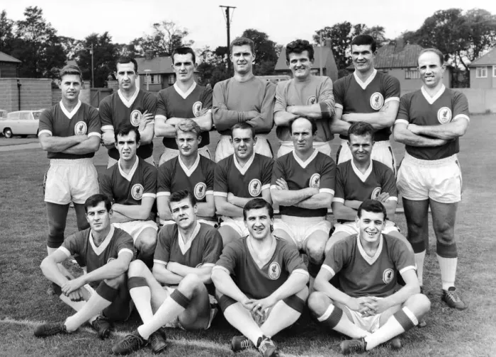 Framed Print : Liverpool team pose for a group photograph at their team training ground