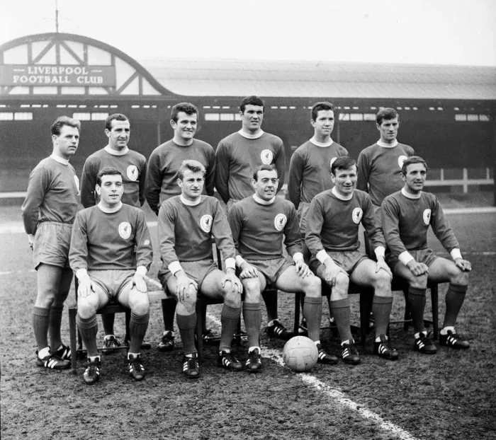 Framed Print : Liverpool team pose for a group picture on the pitch at Anfield before the start of