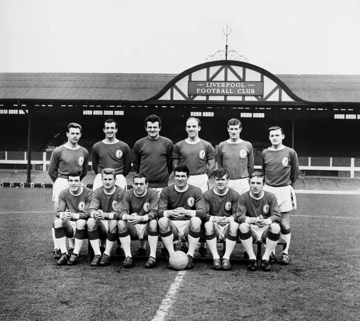 Framed Print : Liverpool team pose for a group picture on the pitch at Anfield before the start of