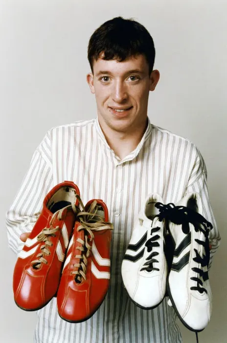 Framed Print : Liverpool teenage sensation Robbie Fowler with 2 pairs of football boots