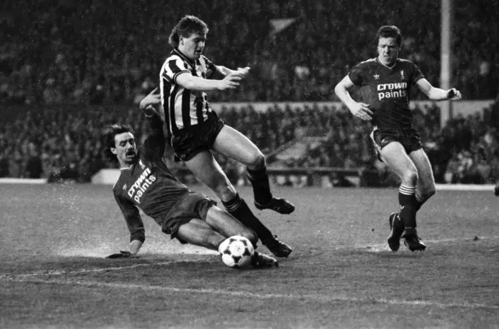 Framed Print : Liverpool v. Newcastle United. December 1985 Paul Gascoigne breaks through the Liverpool Framed Print : Liverpool v. Newcastle United. December 1985 Paul Gascoigne breaks through the Liverpool