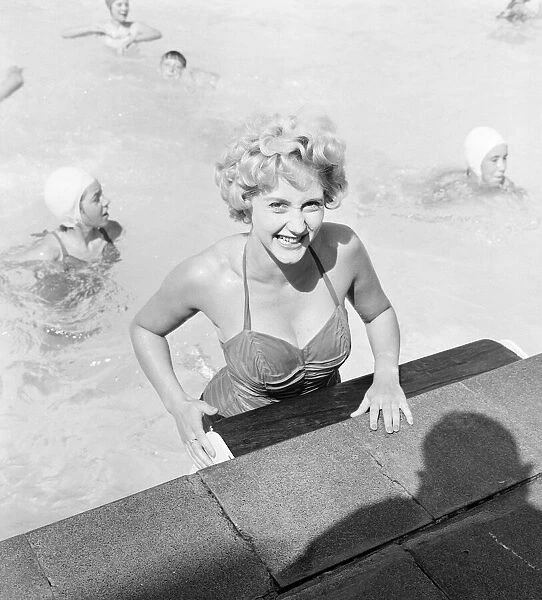 Liz Fraser, English actress, pictured at Durnsford Road Baths, Bounds Green