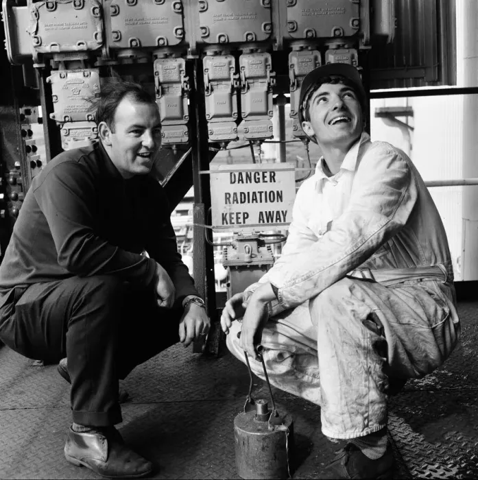 Framed Print : Llandarcy oil refinery. Roy Colwill (right), aged 20, and Howell Morgan, 31 Framed Print : Llandarcy oil refinery. Roy Colwill (right), aged 20, and Howell Morgan, 31