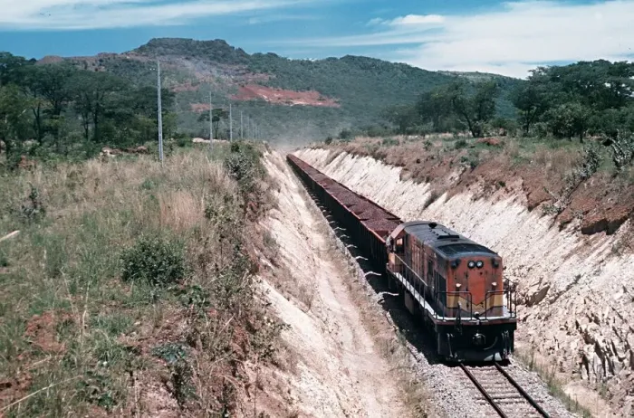 Framed Print : A loaded iron-ore train heads for the port of Mocamedes in South West Angola Circa