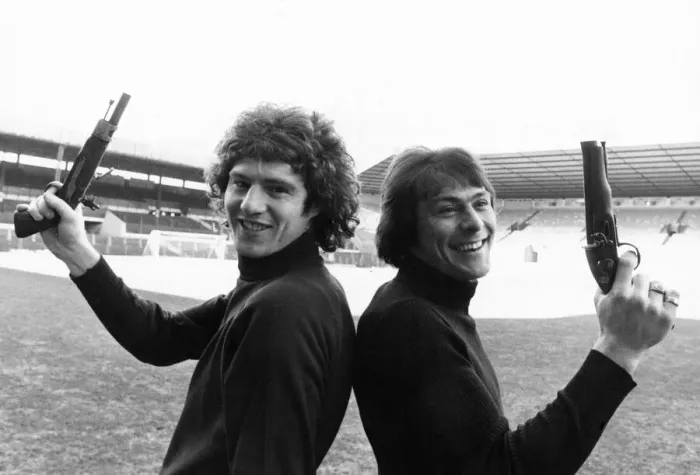 Framed Print : Local rivals, Brian Kidd of Manchester City Forward (left