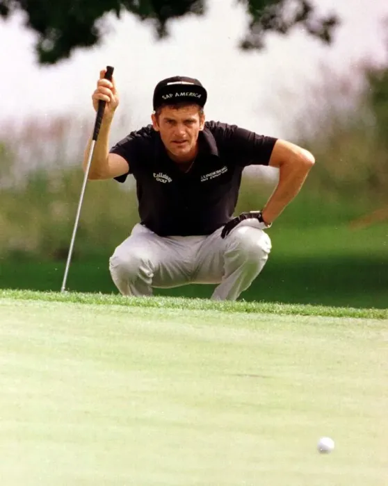 Framed Print : Loch Lomond Golf Tournament July 1999 golfer Jesper Parnevik lines up a shot Framed Print : Loch Lomond Golf Tournament July 1999 golfer Jesper Parnevik lines up a shot