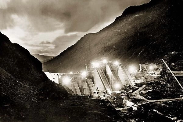 Loch Sloy dam under construction circa 1948 -1949 Hydro electric dam