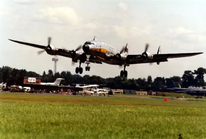 Framed Print : A Lockheed Constellation airliner takes off on its way to the Sunderland International Framed Print : A Lockheed Constellation airliner takes off on its way to the Sunderland International