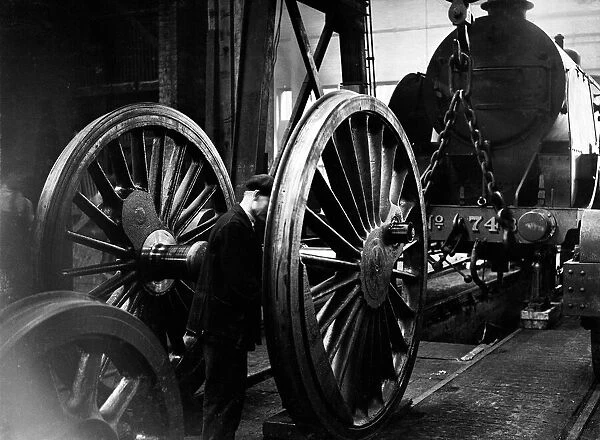 Locomotive wheels seen here under going maintenance at the Southern Railways engine shed