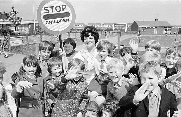 Lollipop lady to be guest of honour at school fete, Middlesborough, 1972