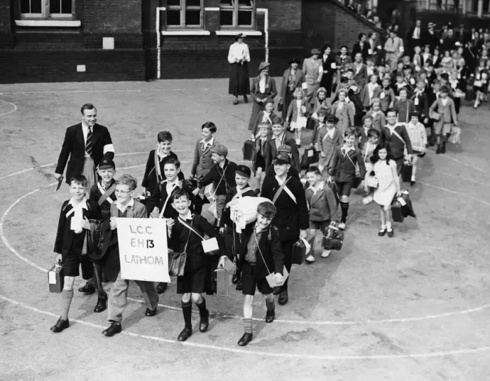 Framed Print : A London County Council school demonstrates an evacuation prior to the out-break of World Framed Print : A London County Council school demonstrates an evacuation prior to the out-break of World