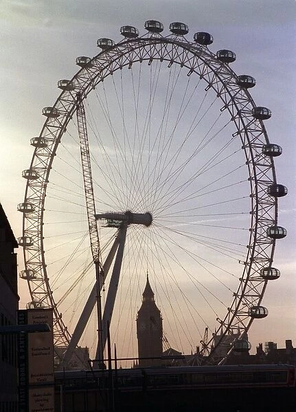 The London Eye Millennium Wheel from Waterloo bridge November 1999