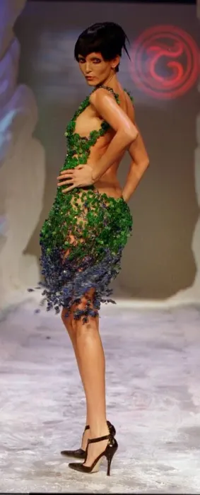 Framed Print : London Fashion Weekend Nadia Avermann parading in Julien Mcdonalds designs