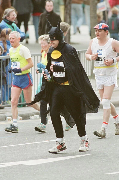 The London Marathon, 1991. Runners passing through and around Tower Bridge