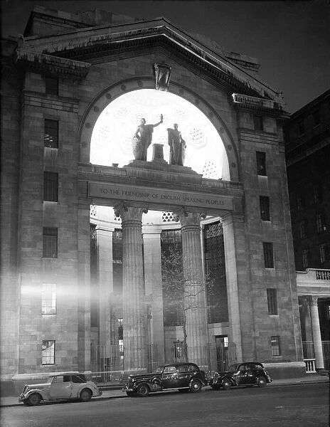 London by night Front of Bush House home of BBC World Service 1951