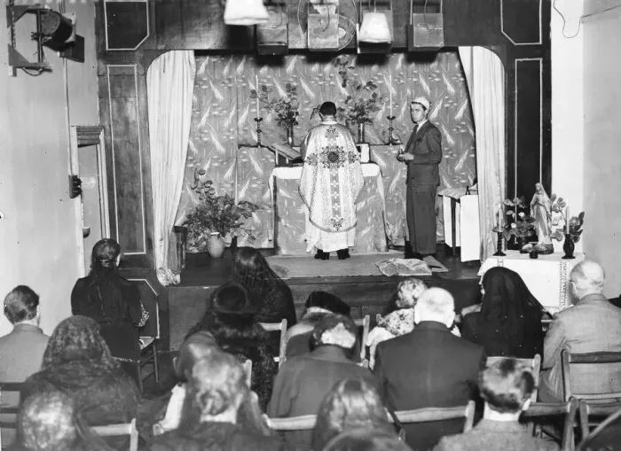 Framed Print : A London Soho Club is turned into a church at the time of The Blitz over Great Britain