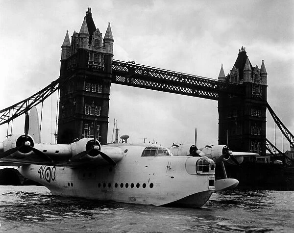 London Views Thames River September 1950 - RAF Suderland flying-boat moored next to Tower