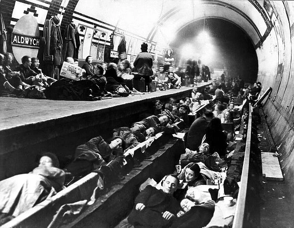 Londoners use Aldwych Underground Station as an air raid shelter during bomb attacks