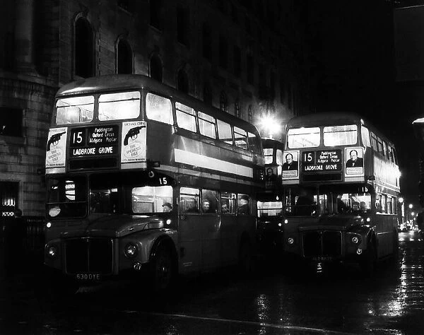 Londons Routemaster buses seen here in the Strand, circa 1952