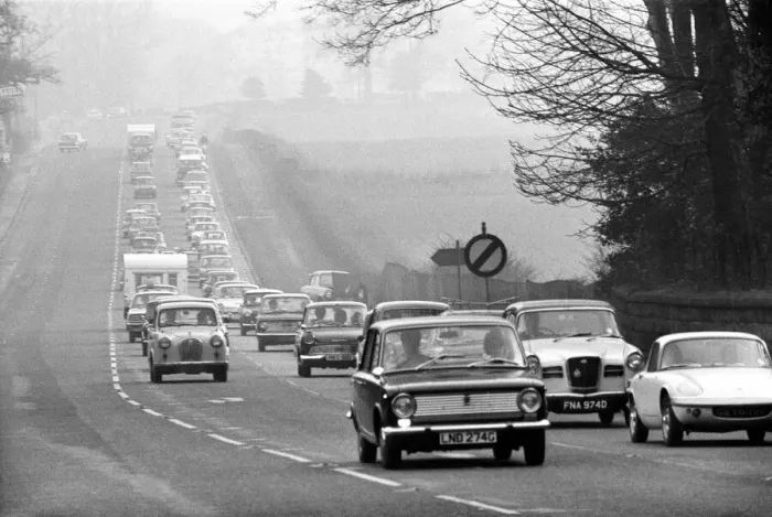 Framed Print : A long queue on Easter bank holiday monday as traffic built up when holiday makers Framed Print : A long queue on Easter bank holiday monday as traffic built up when holiday makers