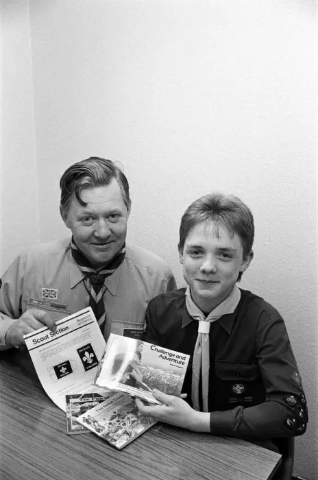 Framed Print : Longwood scout Andrew Crosland, pictured with assistant county commissioner Mr Roger Framed Print : Longwood scout Andrew Crosland, pictured with assistant county commissioner Mr Roger