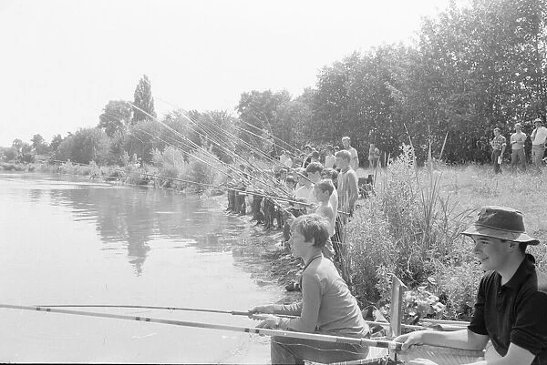 Look out fish! A group of boys aged between ten and fourteen years seen here at Wraysbury