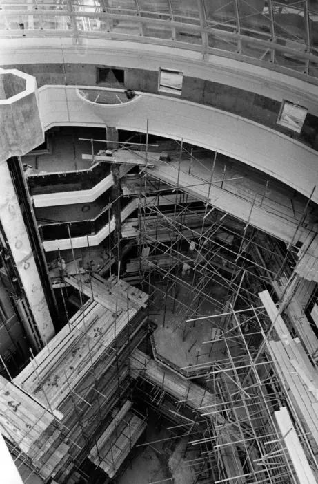Framed Print : Looking down from the dome, workmen are visible in the West Orchard development as small Framed Print : Looking down from the dome, workmen are visible in the West Orchard development as small