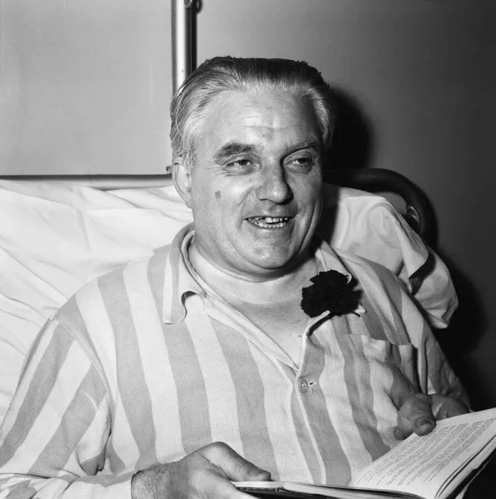 Framed Print : Lord Boothbay in hospital recovering from a heart attack. 15th August 1957 Framed Print : Lord Boothbay in hospital recovering from a heart attack. 15th August 1957