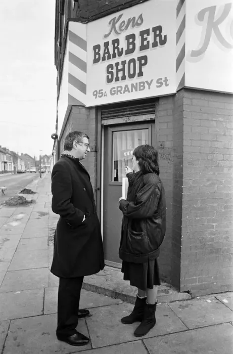Framed Print : Lord Gifford visits Granby Street, Toxteth. 29th November 1988 Framed Print : Lord Gifford visits Granby Street, Toxteth. 29th November 1988