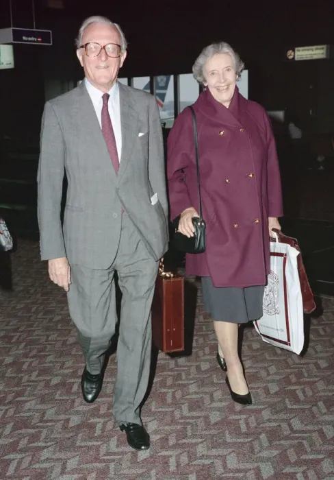 Framed Print : Lord and Lady Carrington arrive at Heathrow Airport, London. October 1991 Framed Print : Lord and Lady Carrington arrive at Heathrow Airport, London. October 1991