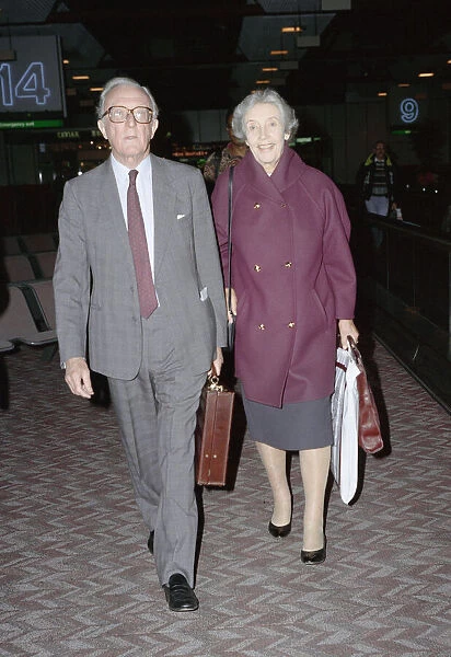 Lord and Lady Carrington arrive at Heathrow Airport, London. October 1991