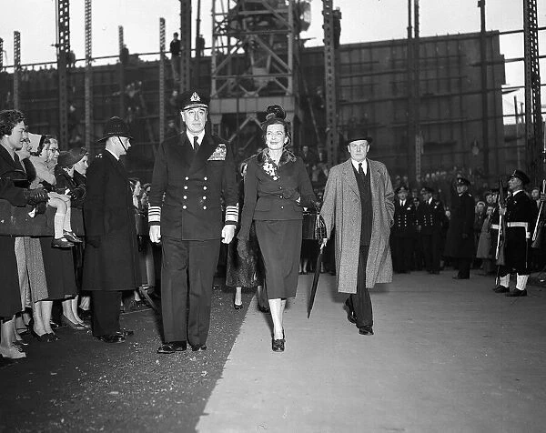 Lord and Lady Mountbatten visiting Tynside to launch a new Naval Frigate 1955