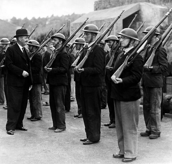 The Lord Mayor of Newcastle (Councillor A D Russell) inspecting men of the Home Guard