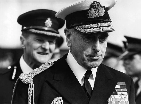 Lord Mountbatten reviews the cadet policemen at the passing out parade at the training