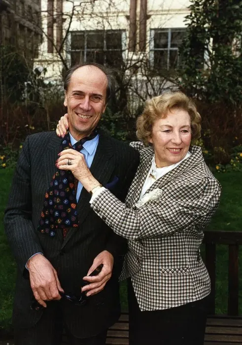 Framed Print : Lord Norman Tebbit with Dame Vera Lynn receives a tie after being named Tiewearer of Framed Print : Lord Norman Tebbit with Dame Vera Lynn receives a tie after being named Tiewearer of