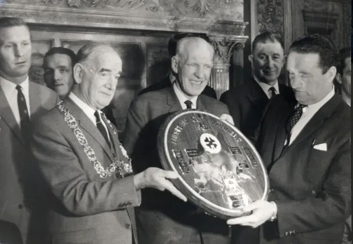 Framed Print : lord provos John johnston presents the plaque to the celtic staff 1967 ROBERT KELLY