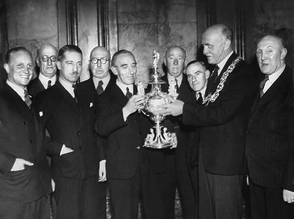 Lord Provost James Welsh presenting the Victory Cup to Mr James Bowie of Rangers