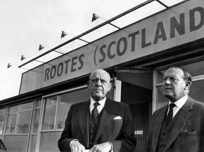 Framed Print : Lord Rootes (left) pictured at the Linwood site of the new car factory with Sir