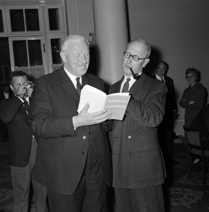 Framed Print : Lord Wolfenden (right) and Sir Stanley Rous of the Football Association meet members of Framed Print : Lord Wolfenden (right) and Sir Stanley Rous of the Football Association meet members of
