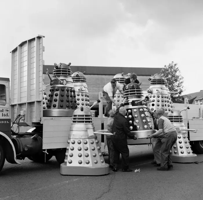Framed Print : Lorry load of Daleks are prepared to be transported to the Cannes Film Festival via Dover Framed Print : Lorry load of Daleks are prepared to be transported to the Cannes Film Festival via Dover