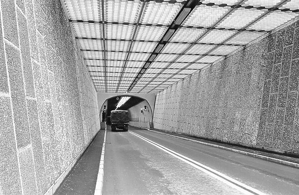 A lorry seen here descending into the newly opened Dartford Tunnel linking Essex to Kent