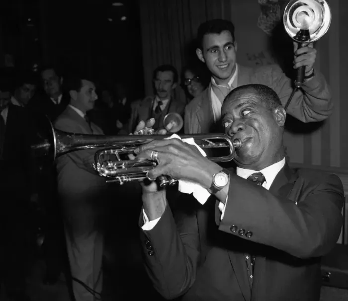 Framed Print : Louis Armstrong seen here performing in London in May 1956