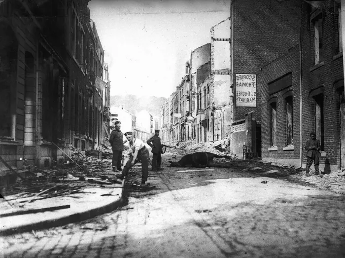 Framed Print : Louvain France during the German Occupation in World War One. Circa 1916