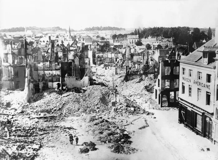 Framed Print : Louvain the subject of mass destruction by the German army over a period of five days Framed Print : Louvain the subject of mass destruction by the German army over a period of five days