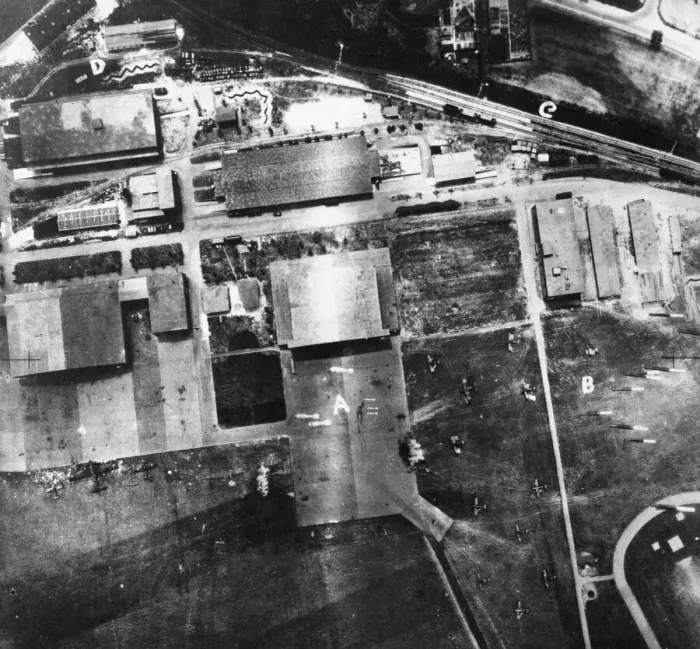Framed Print : A low level attack on Eschwege Aerodrome (30 miles east of Kassel Framed Print : A low level attack on Eschwege Aerodrome (30 miles east of Kassel