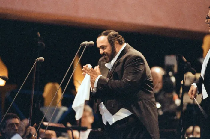 Framed Print : Luciano Pavarotti, the Italian operatic tenor, singing at an outdoor concert in Framed Print : Luciano Pavarotti, the Italian operatic tenor, singing at an outdoor concert in