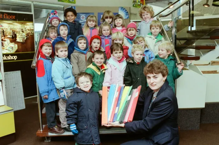 Framed Print : Luke Walker, from Marsden Nursery School, is seen with classmates who visited W H Smith Framed Print : Luke Walker, from Marsden Nursery School, is seen with classmates who visited W H Smith