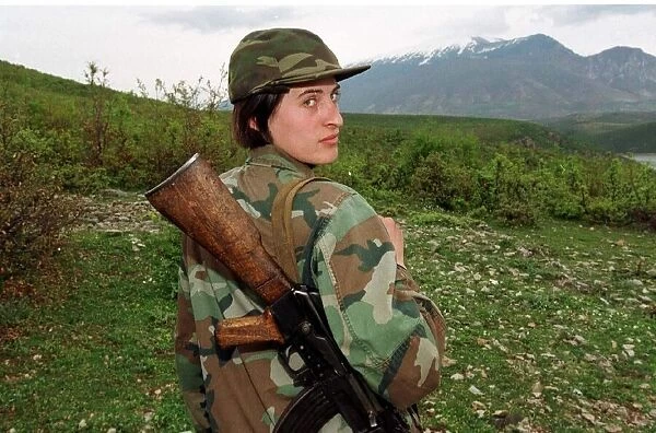 Luljeta Gashi of the Kosovo Liberation Army KLA April 1999 Female soldier with a