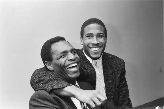 Framed Print : Luther Blissett, (left, in striped tie) and John Barnes (right Framed Print : Luther Blissett, (left, in striped tie) and John Barnes (right