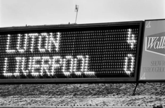Framed Print : Luton 4 v. Liverpool 1. Division One Football. October 1986 LF20-16-059